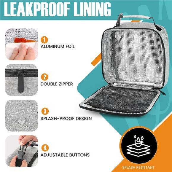 Insulated Lunch Bag Tote Reusable Waterproof Cooler Lunchbox for Work or Picnic - Picture 4 of 8